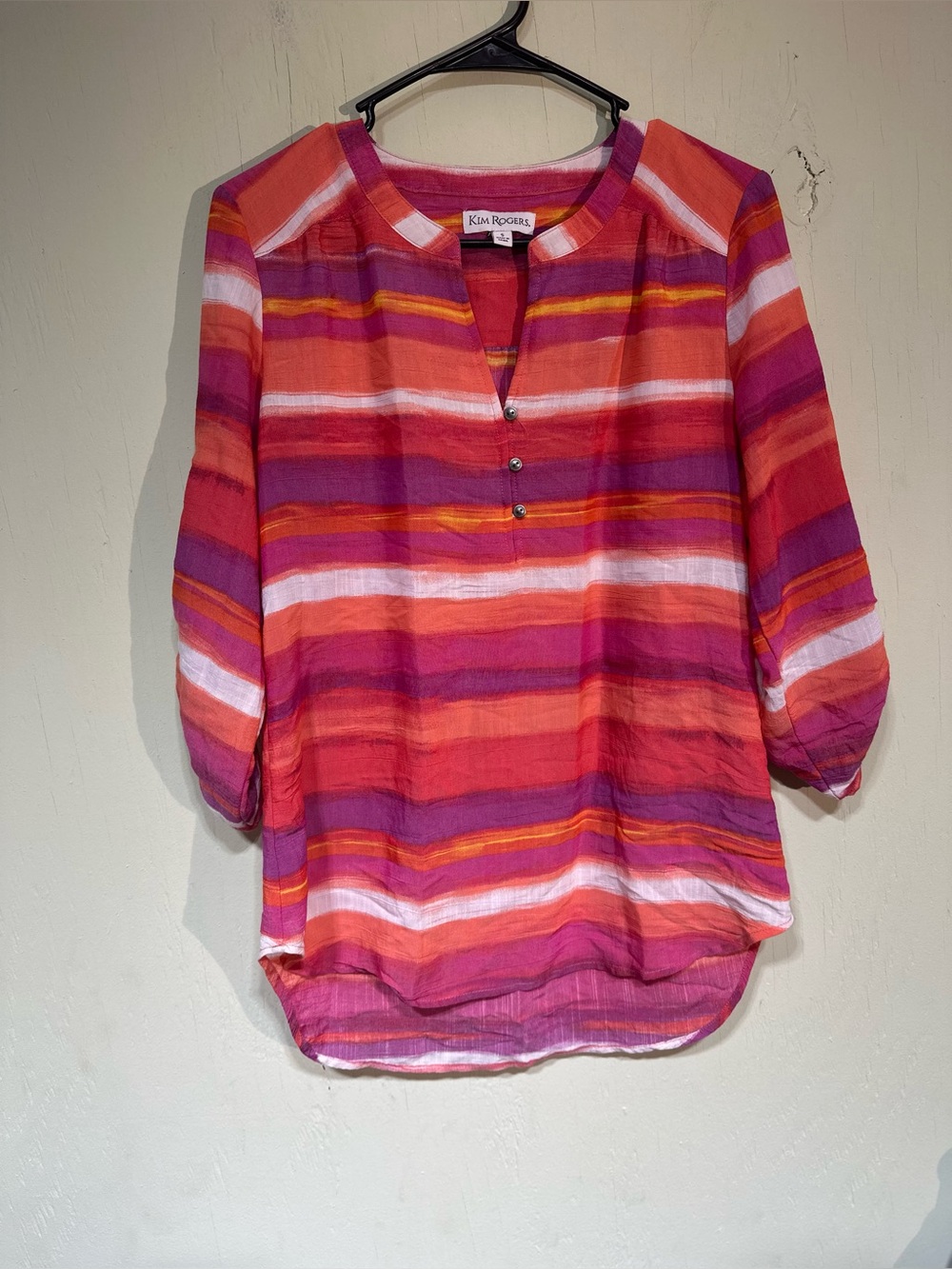 Kim Rogers Women's multicolor Striped 3/4 sleeve Tunic Top blouse size small